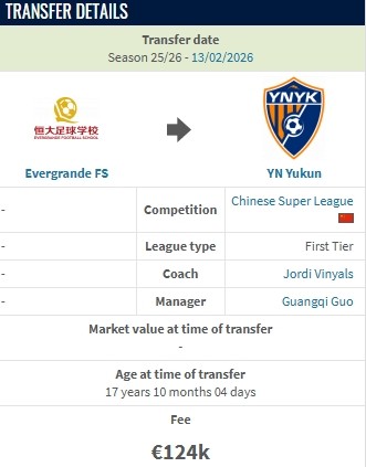 德转:云南玉昆约100万人民币从恒大足校签下布尼亚明 新闻